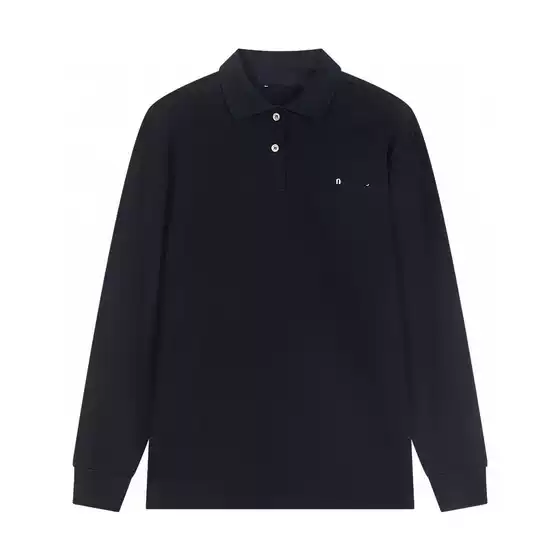 Popular Classic Small Letter Embroidery Pique Polo Long Sleeve Tee Unisex Loose Fit