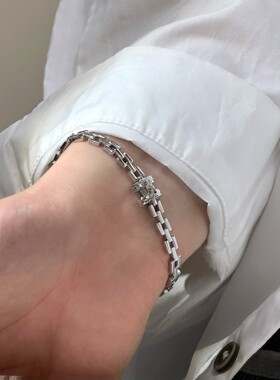 S925纯银碎冰冰字母H手链简约小众设计银饰轻奢级感表带链手饰
