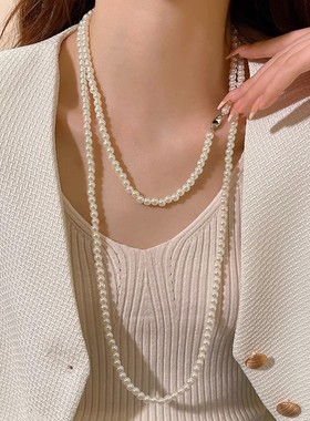 长款珍珠项链百搭气质锁骨链女