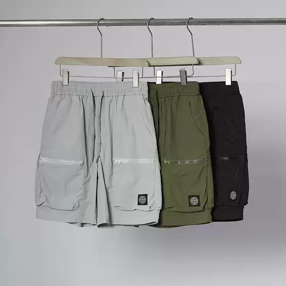 Cross-Border Export Stone Island Compass Embroidery Functional Workwear Multi-Pocket Five-Point Sports Quick-Dry Shorts