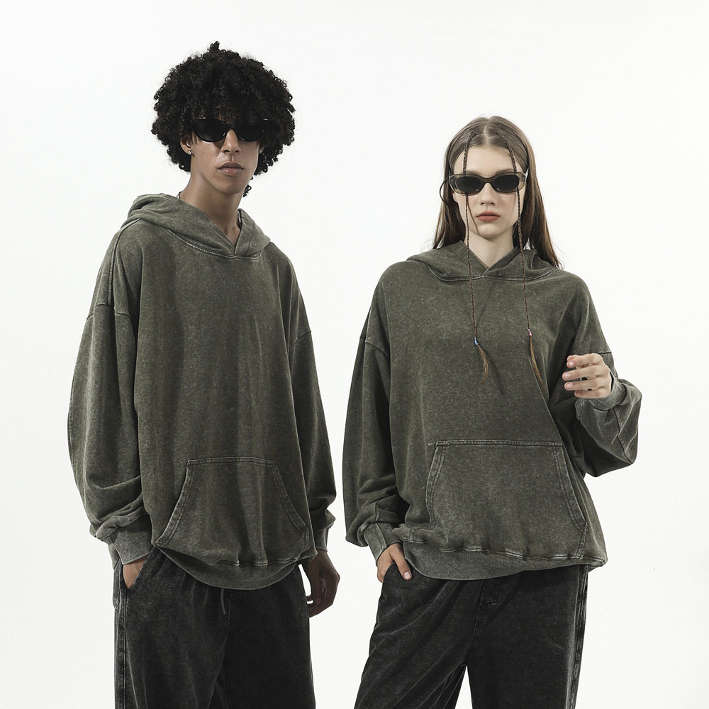 350G连帽水洗卫衣印logo落肩长袖连帽衫工作服文化衫