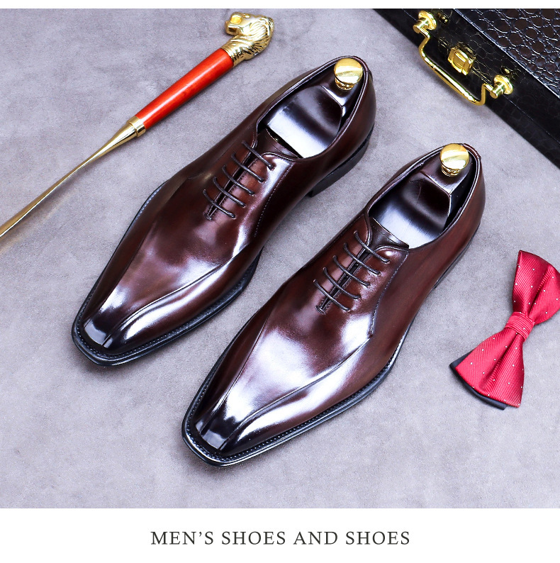 Giày Oxford nam da bò mũi nhọn buộc dây công sở — Màu đen, Màu cà phê