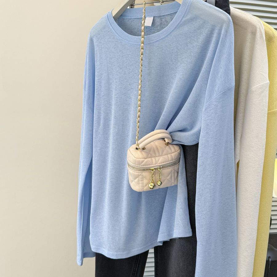 Lightweight Blue Ice Silk Knit Long Sleeve Sun Protection Top Loose Fit Slimming Design Summer Essential Wholesale