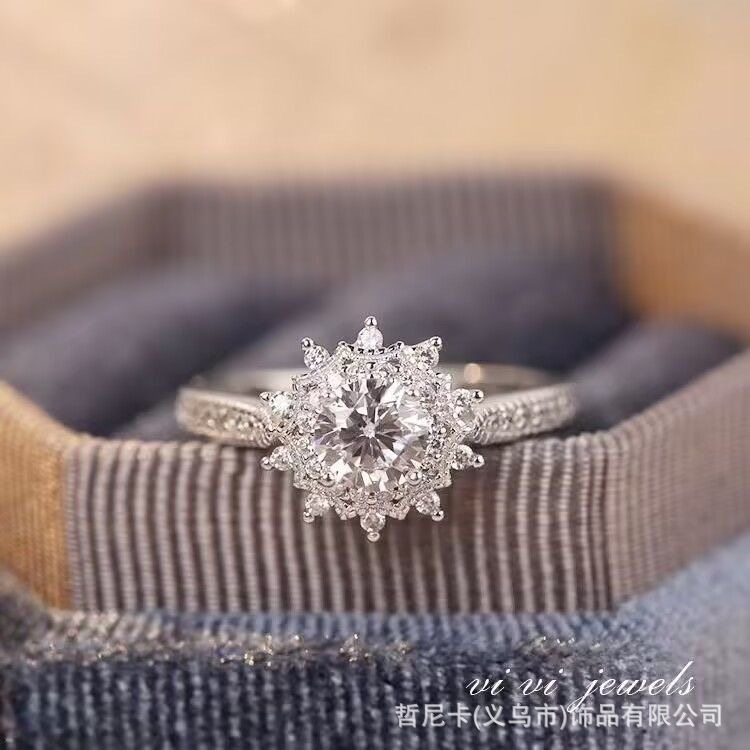 New luxury wedding ring diamond ring couple's ring wedding ring fashion simple open mouth adjustable live broadcast recommend