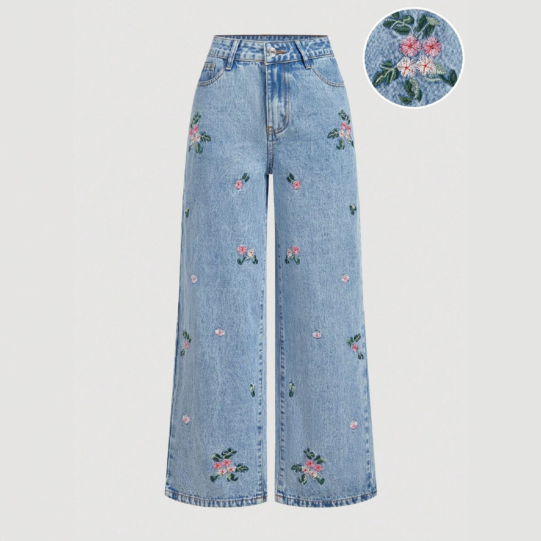 Casual Embroidered Straight Leg Jeans Versatile Design Trendy Style Comfortable Fit Perfect for Everyday Wear Ready