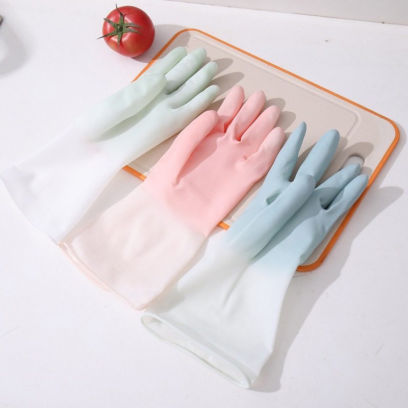 White two-color gloves dish washing gloves women's kitchen fairy latex laundry waterproof plastic rubber housework bowl