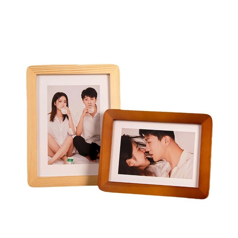 Solid wood rounded photo frame table wholesale creative picture frame wall mounting photo couple children mini photo frame