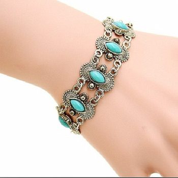 Wish Xizang Silver Bohemian Turquoise Fashion Aesthetic Bracelet Retro Ethnic Style Turquoise Water Drop Retro Anklet