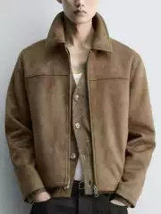 Original European and American Men's Clothing Wholesale Retro Suede Texture Jacket with Lapel Collar Brown Coat 8281/350