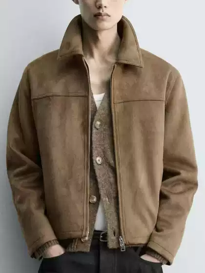 Original European and American Men's Clothing Wholesale Retro Suede Texture Jacket with Lapel Collar Brown Coat 8281/350