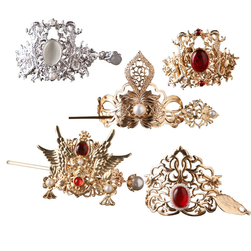 Ancient style hair accessories kc gold and silver balls head fairy hair crown top crown Song Ming National style hairpin men and women headdress martial arts