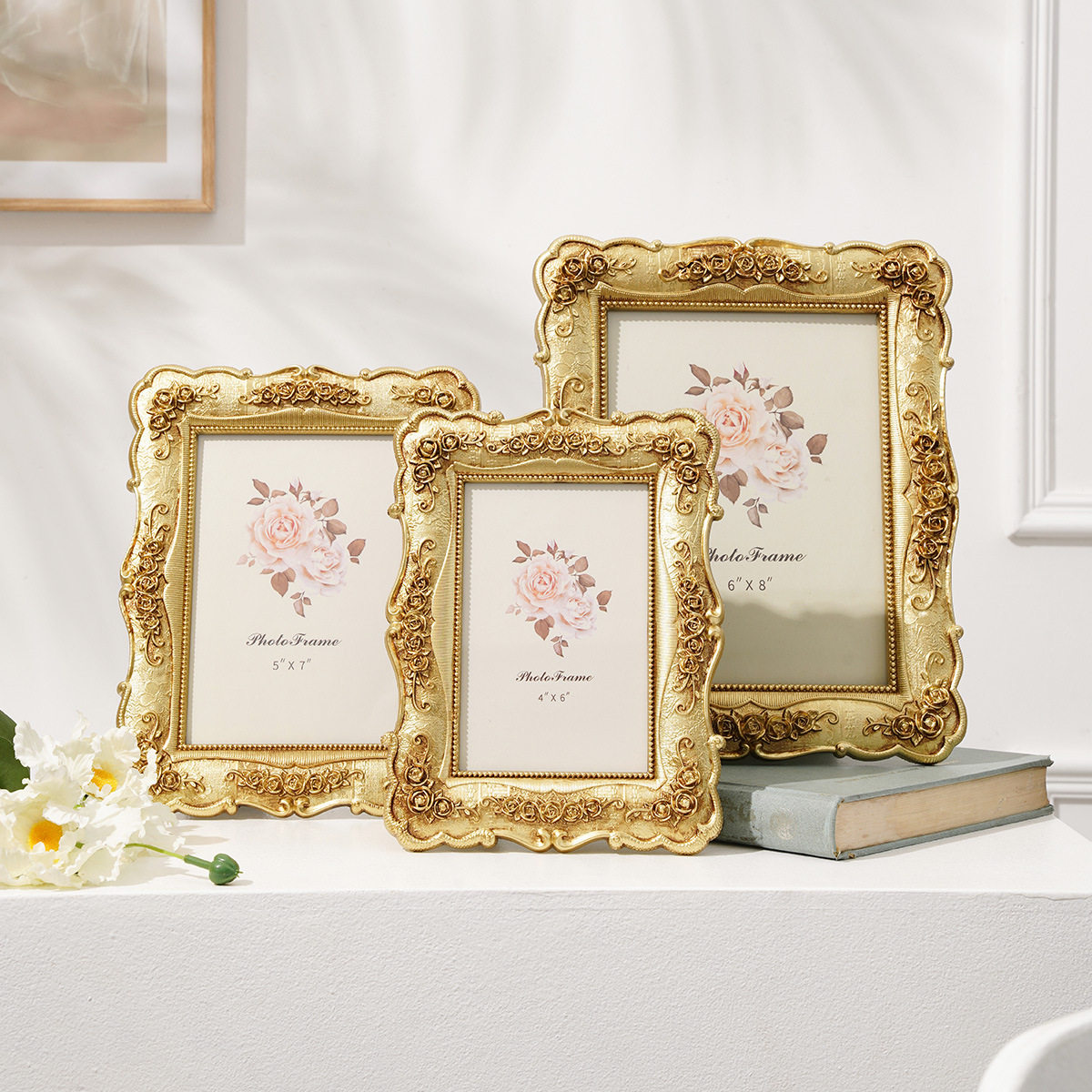 Light Luxury Creative Golden Simple Photo Frame Decoration Scandinavian Wedding Photography Ins Picture Frame Gift Delivery Ornaments