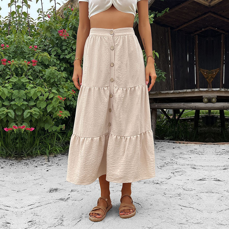 Casual Midi Skirt for Women Solid Color Comfortable Fit Versatile Style Perfect for Autumn Wear Wholesale Available