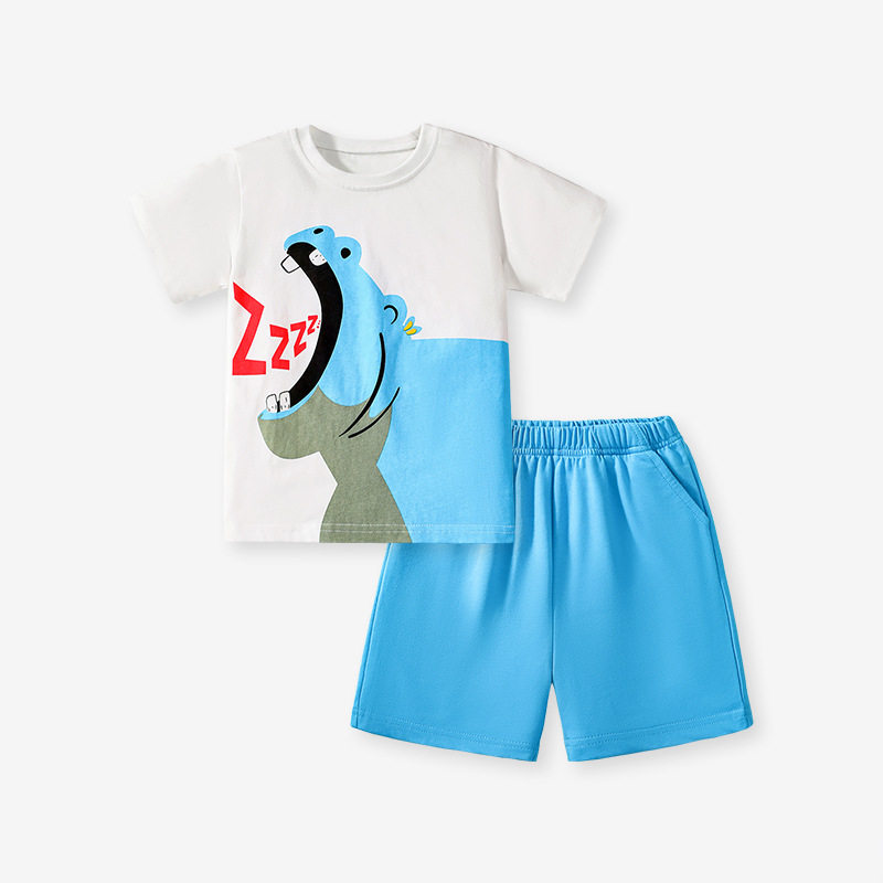 New Cotton Boys' Set, Summer Kids' 2-piece Outfit, Cartoon Printed Kids' Set