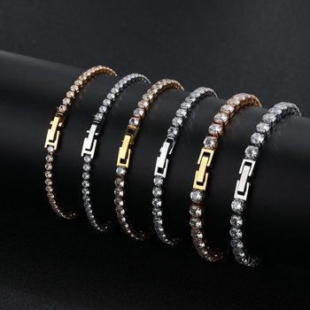 European and American hip-hop titanium steel non-fading single-row diamond full-diamond AAA zircon tennis bracelet men's and women's fashion bracelet