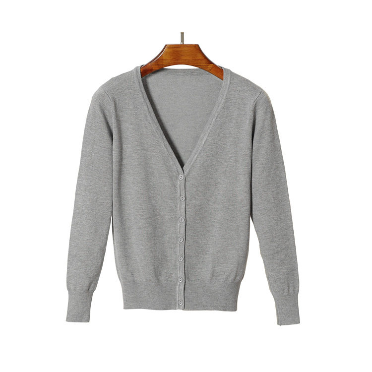 现货跨境货源女装V领春秋针织开衫女款纯色长袖v领外搭薄毛衣大码