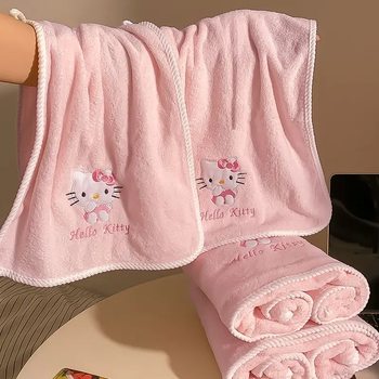 Cartoon Cute Hello Kt Hello Kitty Coral Velvet Towel Bath Towel Set Soft Absorbent Face Wash Gift Bath Towel