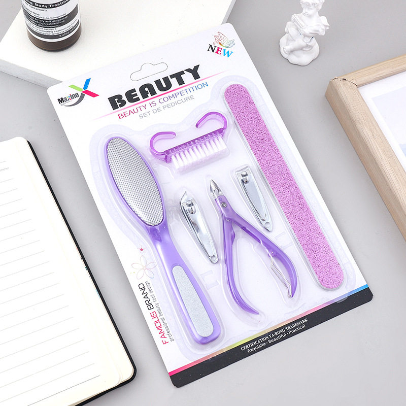 Multi-Specification Nail Clippers and Pedicure Set, Multi-Functional Nail Trimming and Dead Skin Removal Tool, Suction Card Packaging, Three-Color 6-Piece Set
