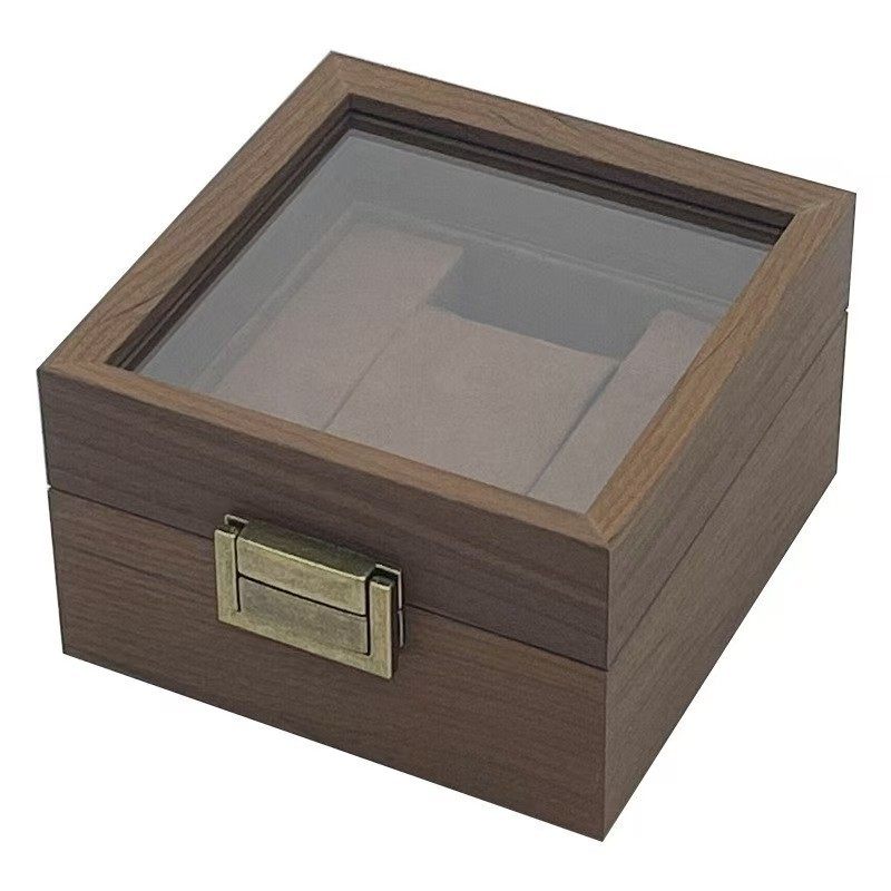 Vintage Wooden Black Walnut Watch Storage Box Wristwatch Jewelry Shop Display Box with Lock Buckle Dust-proof Counter Same Style