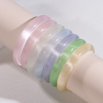 Wholesale Simple Cat's Eye Stone Bracelet Imitation Chalcedony Glass Jade Bracelet Women's Ice-Clear White Moonlight Bracelet Small Stall Goods