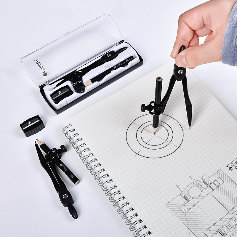 Xiaoyuer Metal Compass Wholesale 2218 Student Drawing Tool Set Black Compass with Pencil Sharpener