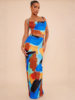 European and American Cross-Border Amazon Popular Printed Pleated Two-Piece Suspender Women's Top + Slim Long Skirt Qm025
