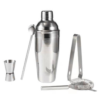 New 750ml Stainless Steel Cocktail Shaker Set Cocktail Shaker Shark Cup 5-piece Bar Mixing Tools