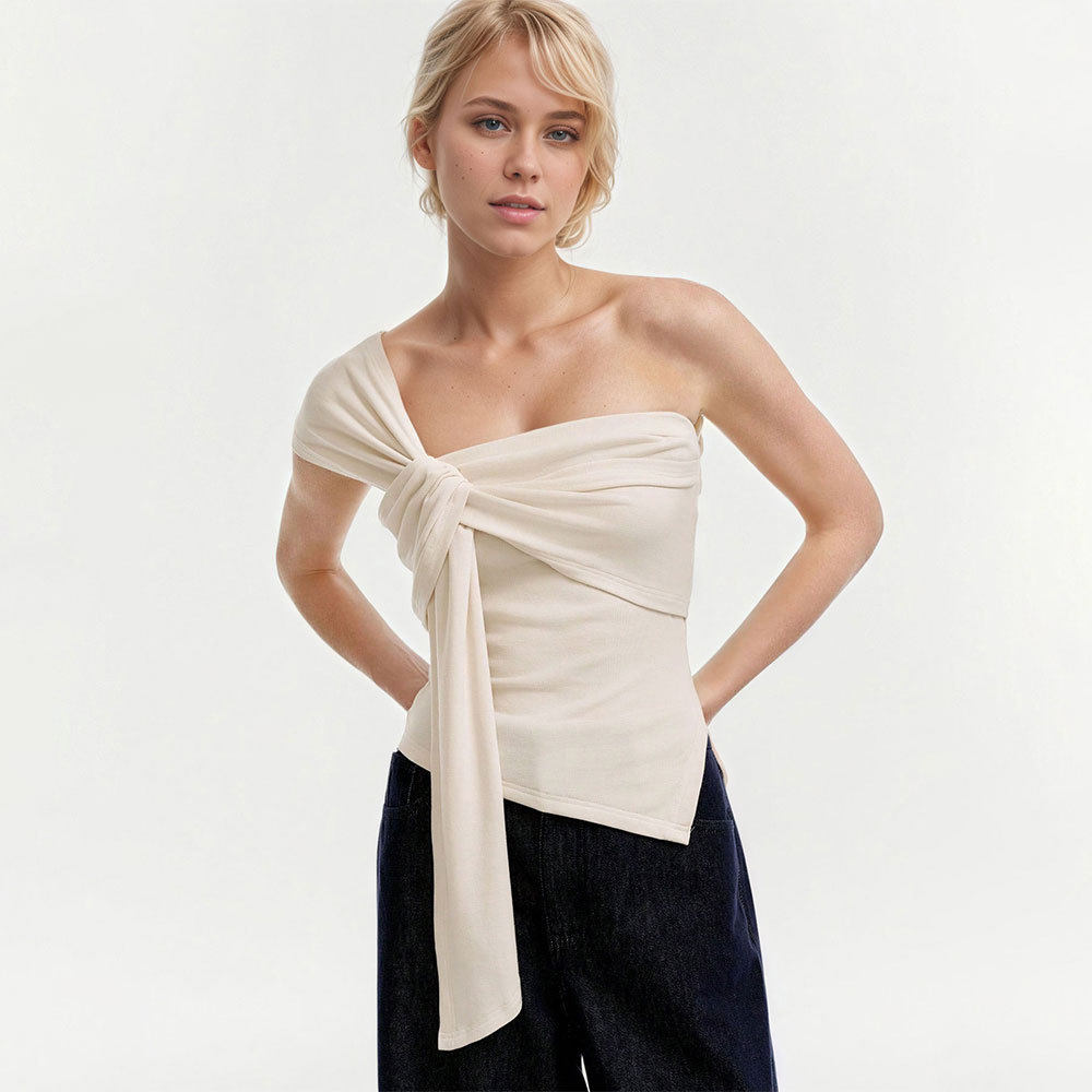 Summer Womens Cold Shoulder T Shirt Sexy Sleeveless Elegant Design High Quality Fabric Casual Wear Wholesale