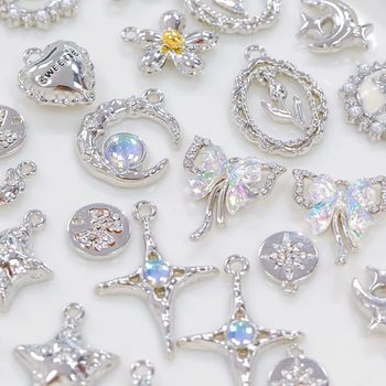 silver Zircon Bow Cross Star Rose Pendant Handmade DIY Beaded Material Bracelet Necklace Accessories