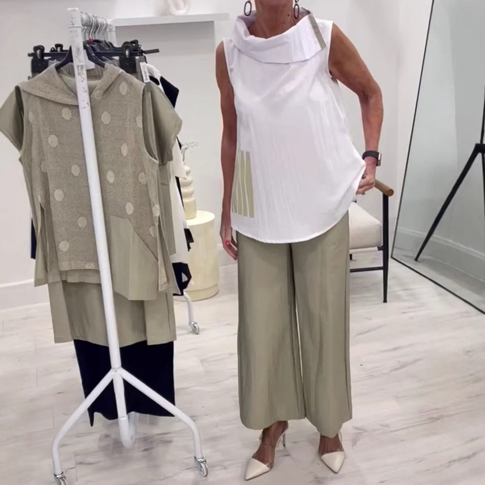 Casual Loose Fit Sleeveless Top and Wide Leg Straight Pants Set Stylish Comfortable Versatile Perfect for Work or