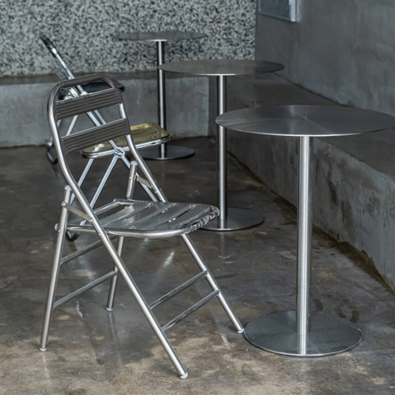 工业风不锈钢圆桌咖啡厅亚克力ins网红椅子奶茶店商用餐桌椅组合