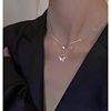 Flash Diamond Butterfly Double Layer Necklace for Women Ins Niche Design Easiest for Match Light Luxury Cold Style Clavicle Chain as a Gift for Best Friend