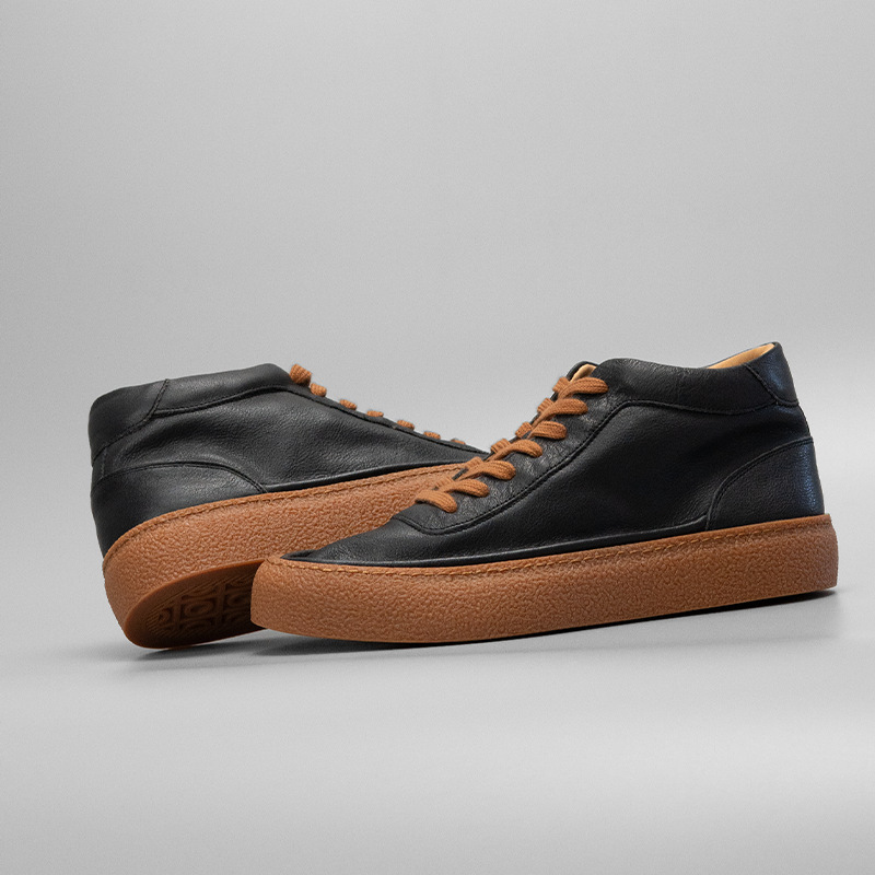 Giày sneaker nam da bò màu trơn phong cách retro — Màu đen
