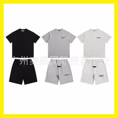 Flocked Letter Essentials Short-Sleeve T-Shirt for Men and Women, Hip-Hop Half-Sleeve Trendy High Street Fog American-Style Shorts Set
