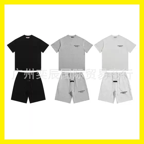 Flocked Letter Essentials Short-Sleeve T-Shirt for Men and Women, Hip-Hop Half-Sleeve Trendy High Street Fog American-Style Shorts Set