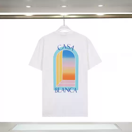Cross-Border Export Casablanca Spring and Summer New Painted Mesh Printed Casa Unisex Short-Sleeved T-Shirt