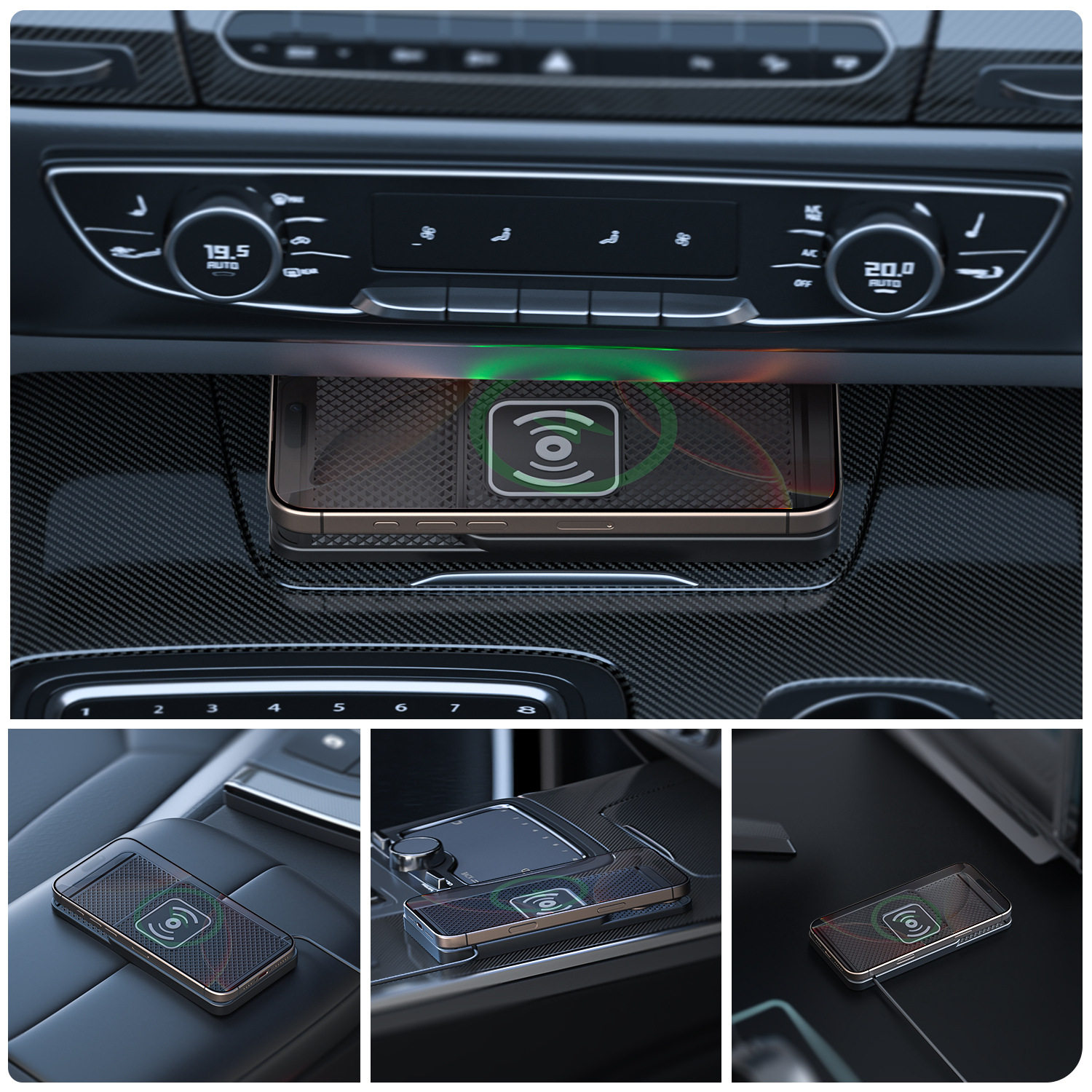 D1 Avoidance and Convex Lens Car Anti-Slip Wireless Fast Charger Suitable for All Models of Apple, Samsung, Huawei and Xiaomi