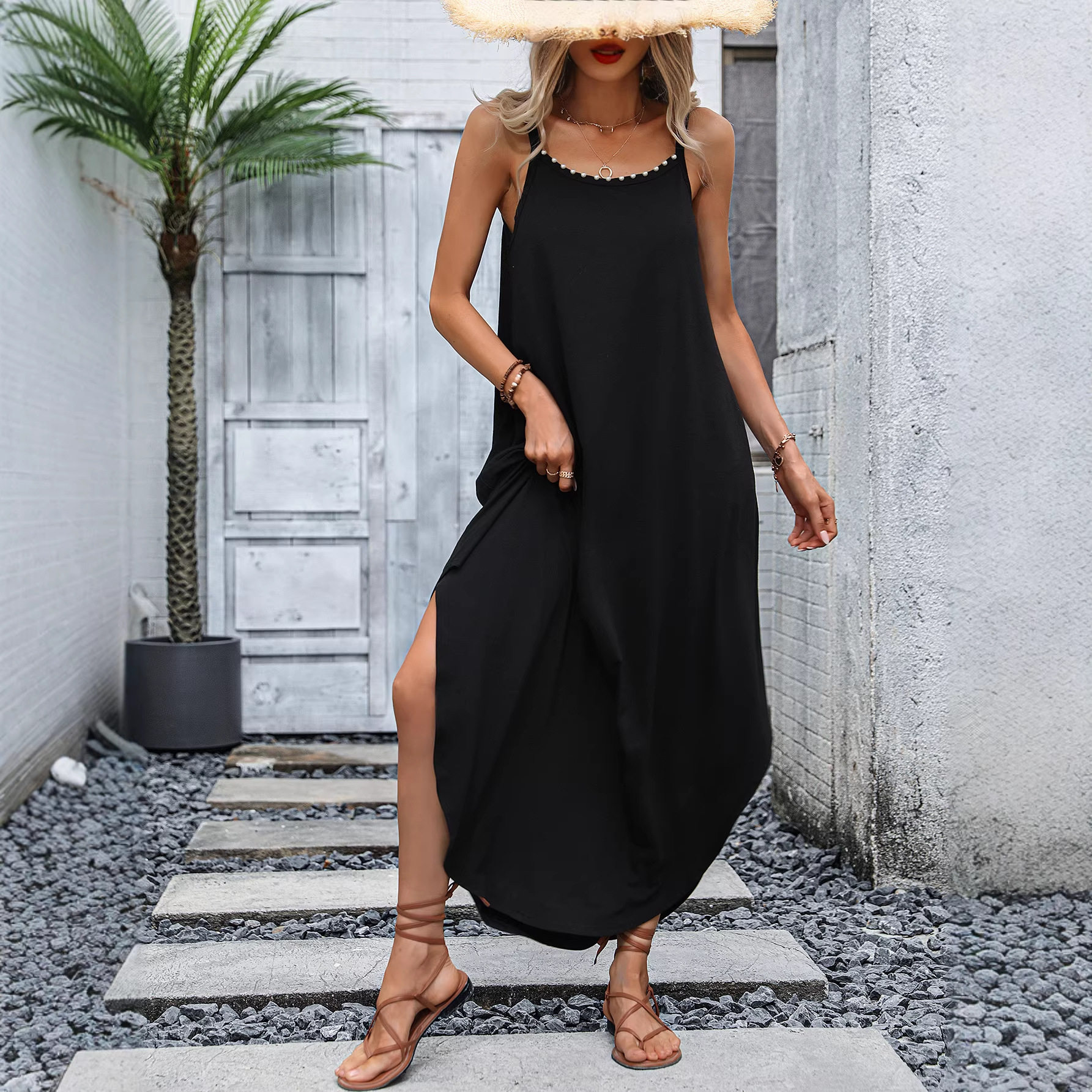 Casual Loose Solid Color Dress Sexy Comfortable Vacation Style Perfect for Summer Getaways Wholesale Available