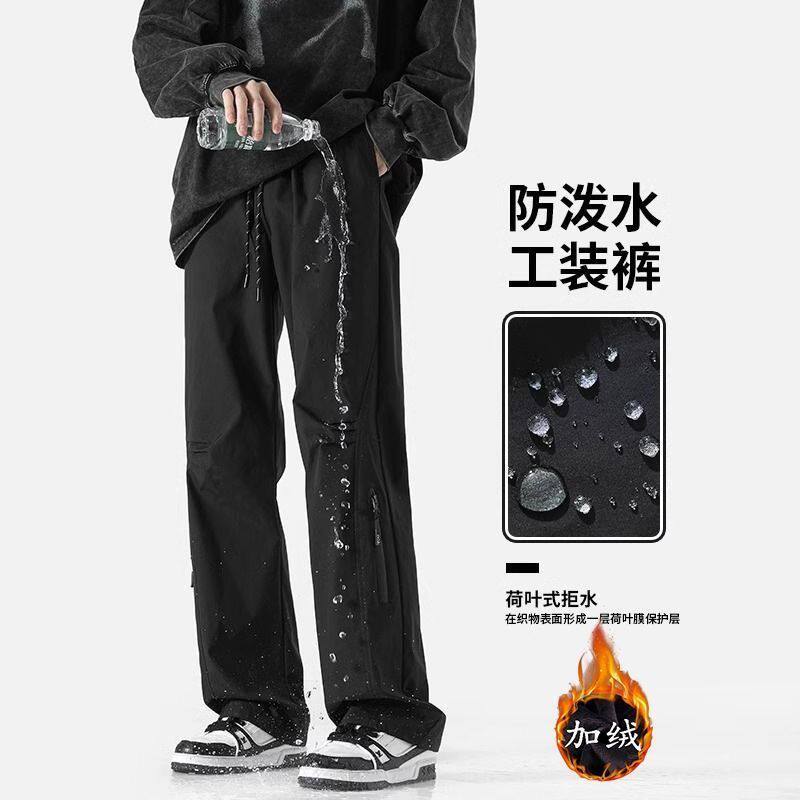 Fleece-Lined Thick Functional Softshell Pants Autumn Winter Loose American Style Waterproof Outdoor Hiking Casual Cargo Pants Long Pants Trousers