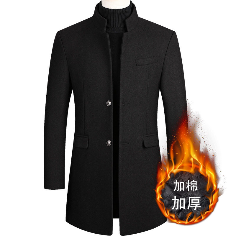 Mens Wool Blend Overcoat Mid Length Warm Coat Casual Winter Outerwear Available in Multiple Colors and Sizes