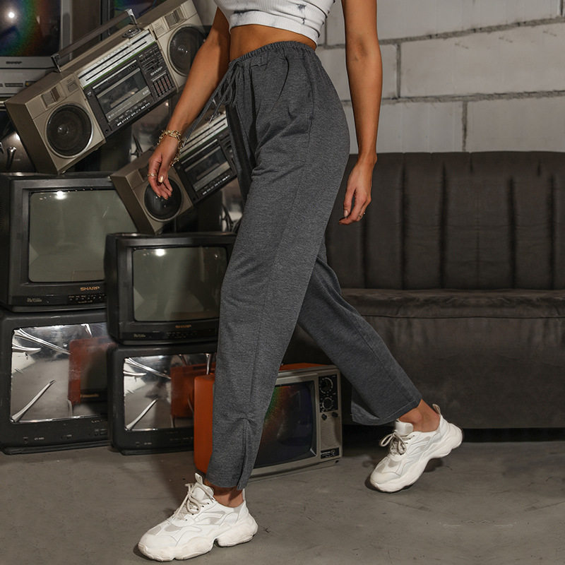 High Waisted Gray Casual Trousers Stylish Straight Leg Design Summer Wear for Everyday Use Wholesale Available