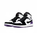 Leather AJ1 Mid Black White Purple