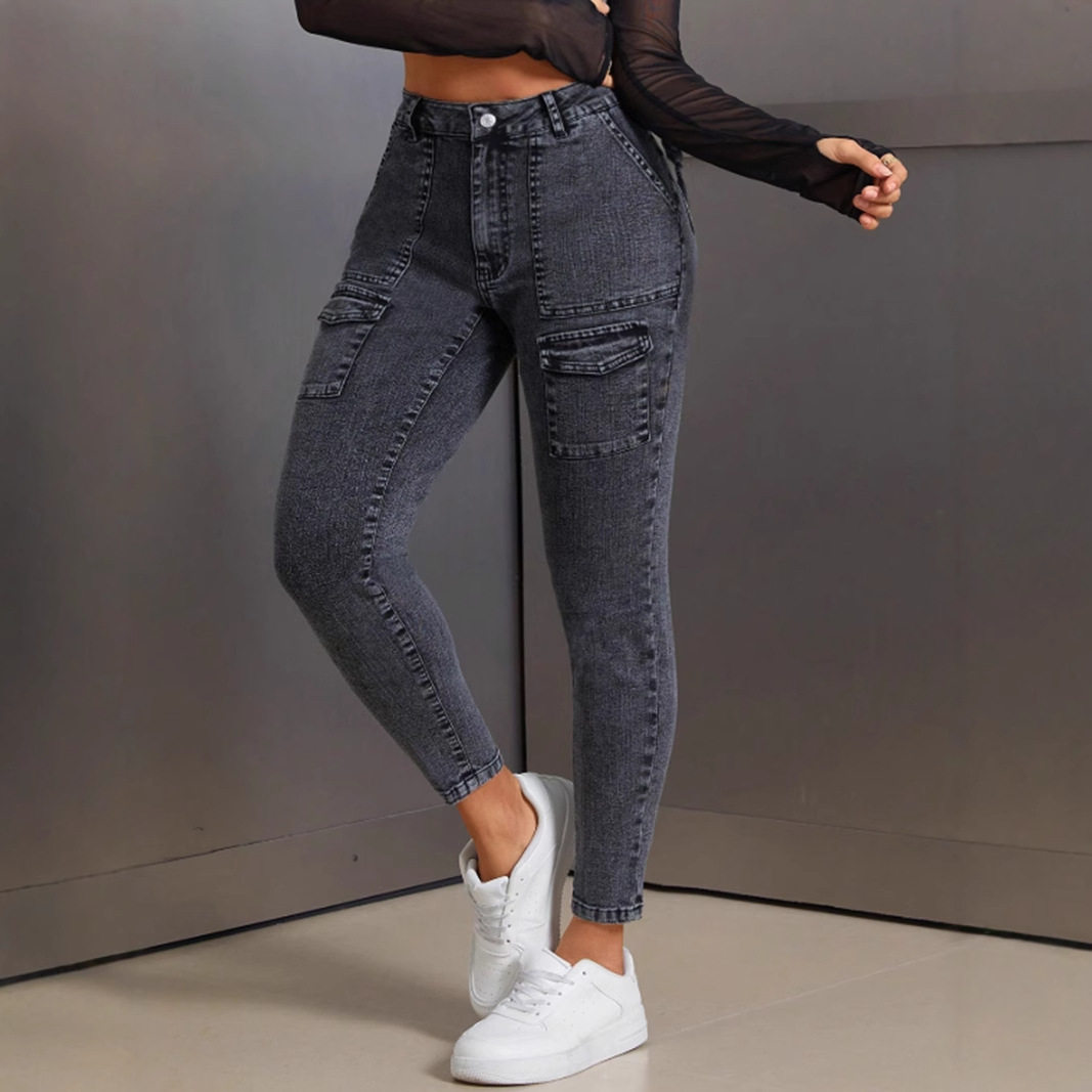 High Waisted Stretch Denim Skinny Jeans Butt Lifting Comfortable Fit Versatile Style Casual Wear Wholesale Available