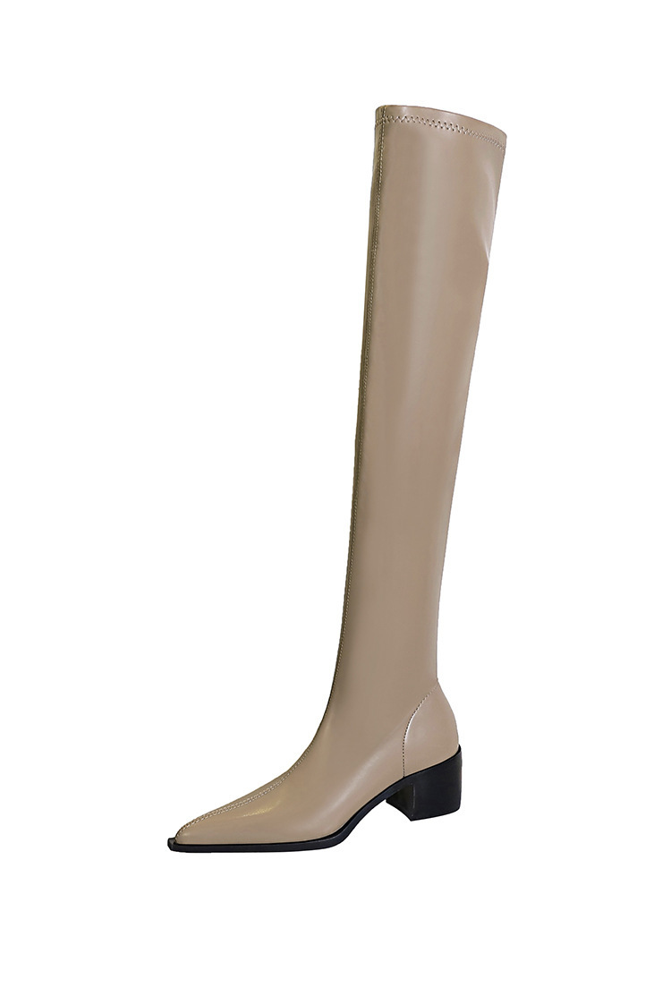 Boot nữ cổ cao quá gối gót vuông mũi nhọn phong cách thanh lịch — Màu cà phê, Màu đen, Màu Kaki