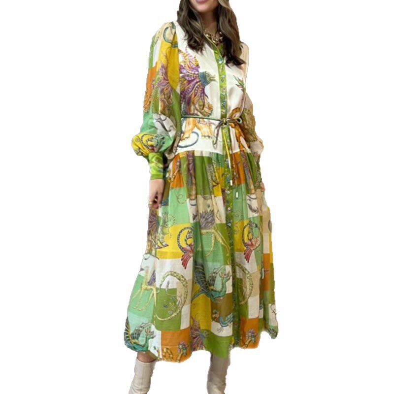 Summer Floral Long Dress for Women Lantern Sleeve Vacation Style Lightweight Fabric Wholesale Available
