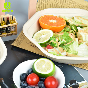 Disposable disposable hexagonal pulp salad bowl light food Bento salad box takeaway packing box pulp lunch box