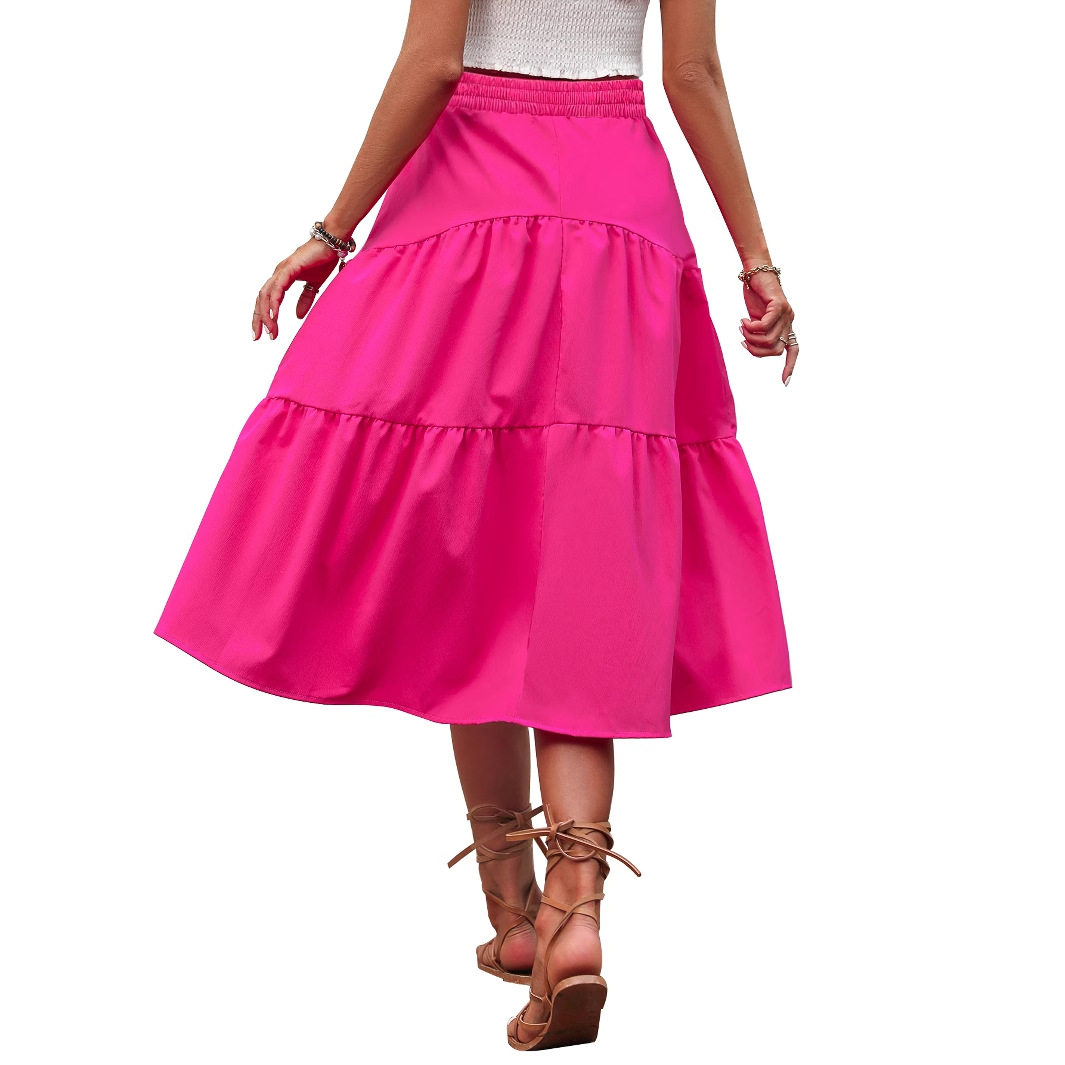 High Waisted Solid Color Midi Skirt Elastic Waist Fashionable Design Versatile for Casual or Formal Wear Wholesale