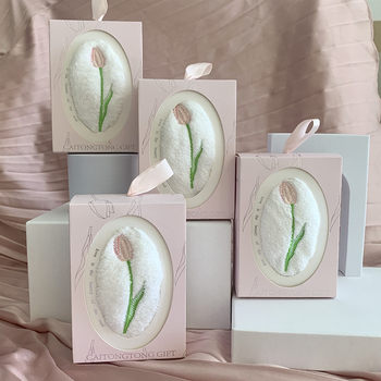 Mother's Day Gift Tulip Embroidered Coral Velvet Wedding Gift Box Souvenir Towel Creative Gift Hand Towel