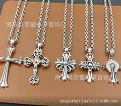 Crow core home anchor pendant necklace Thai silver vintage cross S925 sterling silver sweater chain personality for men and women