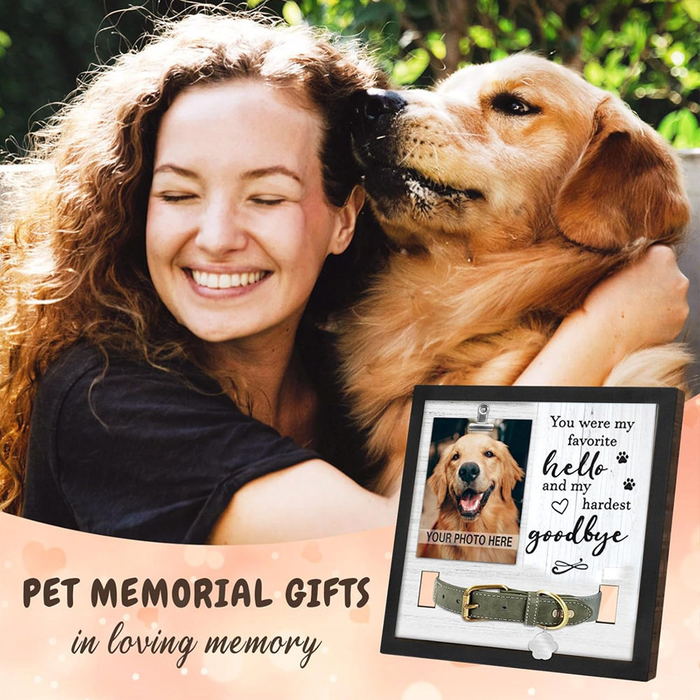 Pet Commemorative Photo Frame Can Hold Collar Vertical Table Pet Photo Lost Gift with Clip Photo Frame Black